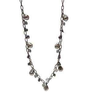 Elegant Beaded Gold Tone Chain Necklace Faux Pearls Crystal Charms Jewelry Women